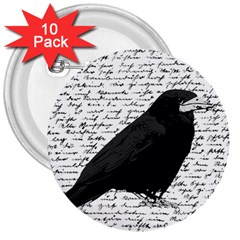 Black Raven  3  Buttons (10 Pack)  by Valentinaart