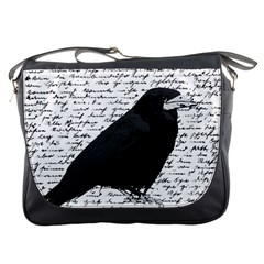 Black Raven  Messenger Bags by Valentinaart