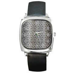 Patterns Wavy Background Texture Metal Silver Square Metal Watch by Simbadda