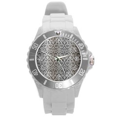 Patterns Wavy Background Texture Metal Silver Round Plastic Sport Watch (l) by Simbadda