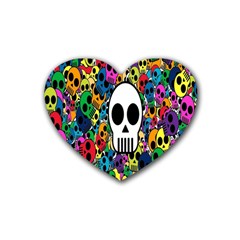 Skull Background Bright Multi Colored Heart Coaster (4 Pack)  by Simbadda