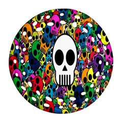 Skull Background Bright Multi Colored Ornament (round Filigree) by Simbadda