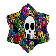 Skull Background Bright Multi Colored Snowflake Ornament (two Sides) by Simbadda