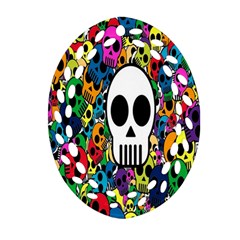 Skull Background Bright Multi Colored Ornament (oval Filigree) by Simbadda