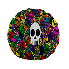 Skull Background Bright Multi Colored Standard 15  Premium Flano Round Cushions by Simbadda