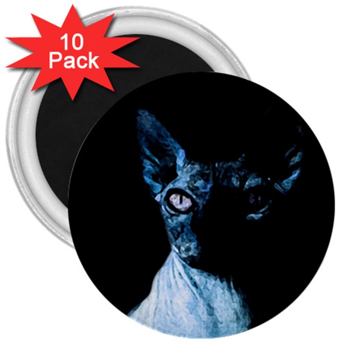 Blue Sphynx cat 3  Magnets (10 pack) 