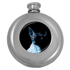 Blue Sphynx Cat Round Hip Flask (5 Oz) by Valentinaart