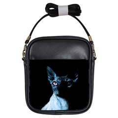 Blue Sphynx Cat Girls Sling Bags by Valentinaart