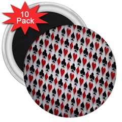 Suit Spades Hearts Clubs Diamonds Background Texture 3  Magnets (10 Pack)  by Simbadda