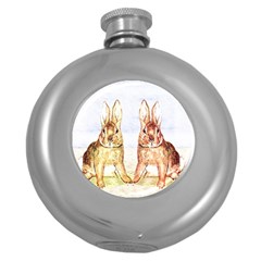 Rabbits  Round Hip Flask (5 Oz) by Valentinaart