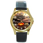 Africa Round Gold Metal Watch Front