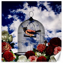 Vintage Bird In The Cage  Canvas 12  X 12   by Valentinaart