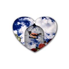 Vintage Bird In The Cage  Rubber Coaster (heart)  by Valentinaart