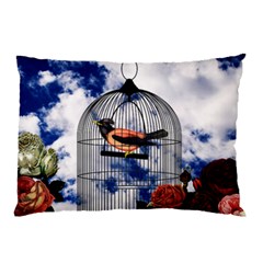 Vintage Bird In The Cage  Pillow Case (two Sides) by Valentinaart