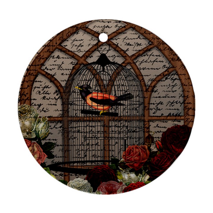 Vintage bird in the cage Round Ornament (Two Sides)