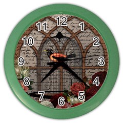 Vintage Bird In The Cage Color Wall Clocks by Valentinaart