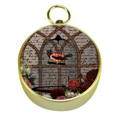 Vintage Bird In The Cage Gold Compasses by Valentinaart