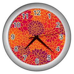 Floral Pattern Wall Clocks (silver)  by Valentinaart