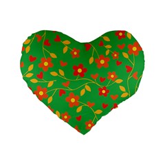 Floral Pattern Standard 16  Premium Heart Shape Cushions by Valentinaart