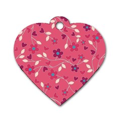 Floral Pattern Dog Tag Heart (one Side) by Valentinaart