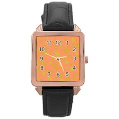 Floral Pattern Rose Gold Leather Watch  by Valentinaart