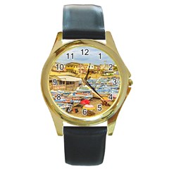 Engabao Beach At Guayas District Ecuador Round Gold Metal Watch