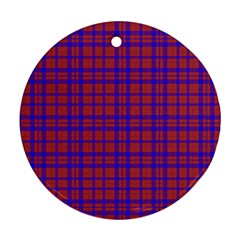 Pattern Plaid Geometric Red Blue Round Ornament (two Sides) by Simbadda