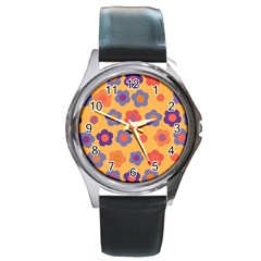 Floral Pattern Round Metal Watch