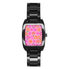 Pink Floral Pattern Stainless Steel Barrel Watch