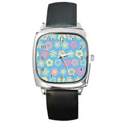 Floral Pattern Square Metal Watch by Valentinaart