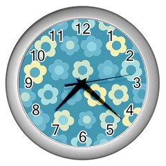 Floral Pattern Wall Clocks (silver)  by Valentinaart