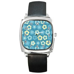 Floral Pattern Square Metal Watch by Valentinaart