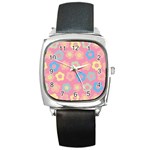 Floral pattern Square Metal Watch Front