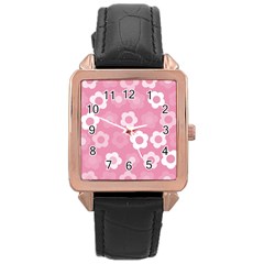 Floral Pattern Rose Gold Leather Watch  by Valentinaart