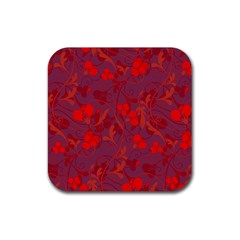 Red Floral Pattern Rubber Coaster (square)  by Valentinaart