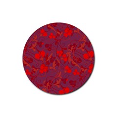 Red Floral Pattern Rubber Coaster (round)  by Valentinaart