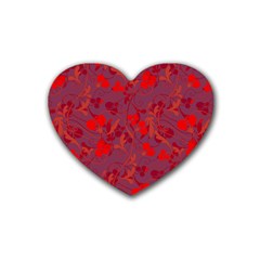 Red Floral Pattern Rubber Coaster (heart)  by Valentinaart