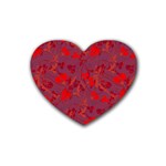 Red floral pattern Rubber Coaster (Heart)  Front