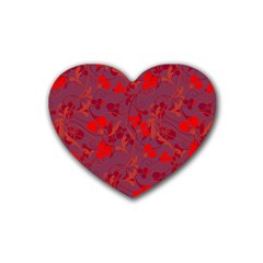 Red Floral Pattern Heart Coaster (4 Pack)  by Valentinaart