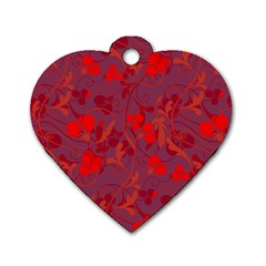 Red Floral Pattern Dog Tag Heart (two Sides) by Valentinaart