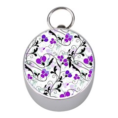 Floral Pattern Mini Silver Compasses