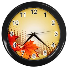 Background Leaves Dry Leaf Nature Wall Clocks (black) by Simbadda