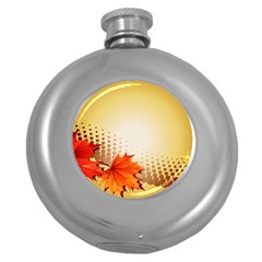 Background Leaves Dry Leaf Nature Round Hip Flask (5 Oz) by Simbadda