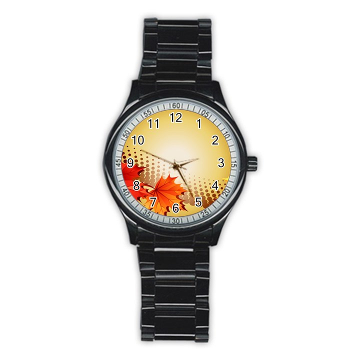 Background Leaves Dry Leaf Nature Stainless Steel Round Watch