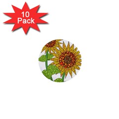 Sunflowers Flower Bloom Nature 1  Mini Buttons (10 Pack)  by Simbadda