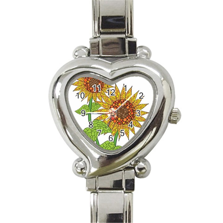 Sunflowers Flower Bloom Nature Heart Italian Charm Watch