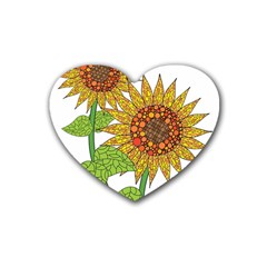 Sunflowers Flower Bloom Nature Rubber Coaster (heart)  by Simbadda