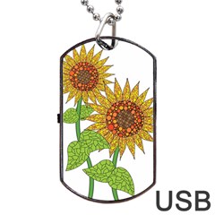 Sunflowers Flower Bloom Nature Dog Tag Usb Flash (two Sides)