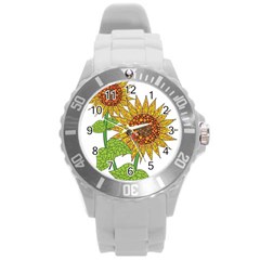 Sunflowers Flower Bloom Nature Round Plastic Sport Watch (l) by Simbadda