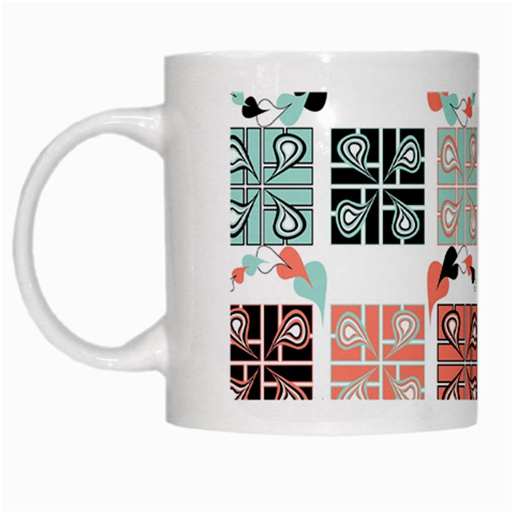 Mint Black Coral Heart Paisley White Mugs